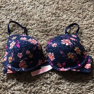 Navy blue flora push -up Victoria secret bra